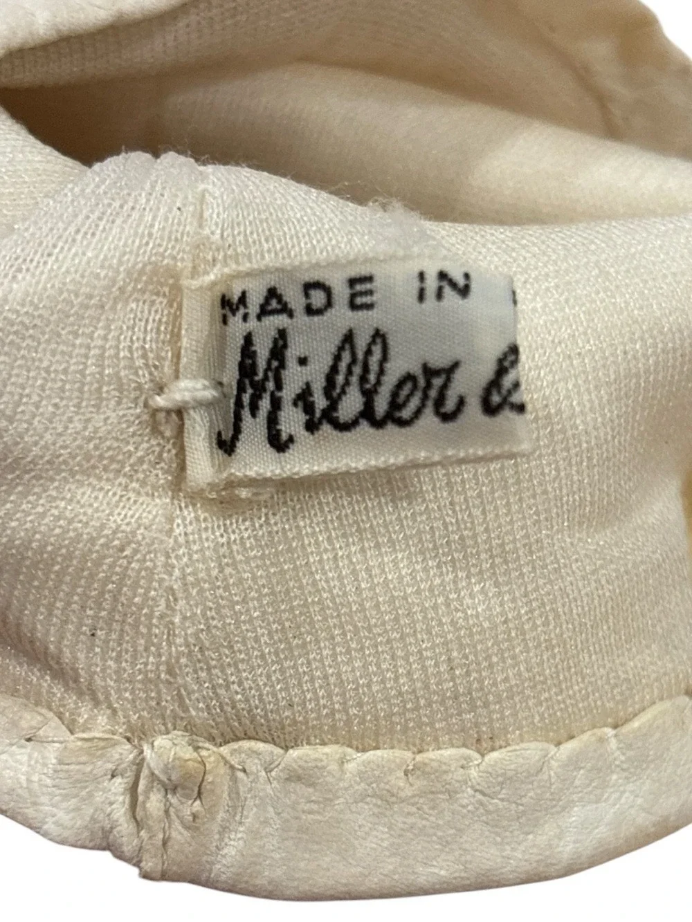 50s MILLER & RHODES IVORY LEATHER RETRO MCM 11” TEA LENGTH DRESS GLOVES SZ 7.5